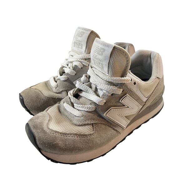 New Balance 574 Classic Womens Sneakers‎ Size 6.5 Gray Suede & Mesh - Picture 1 of 10
